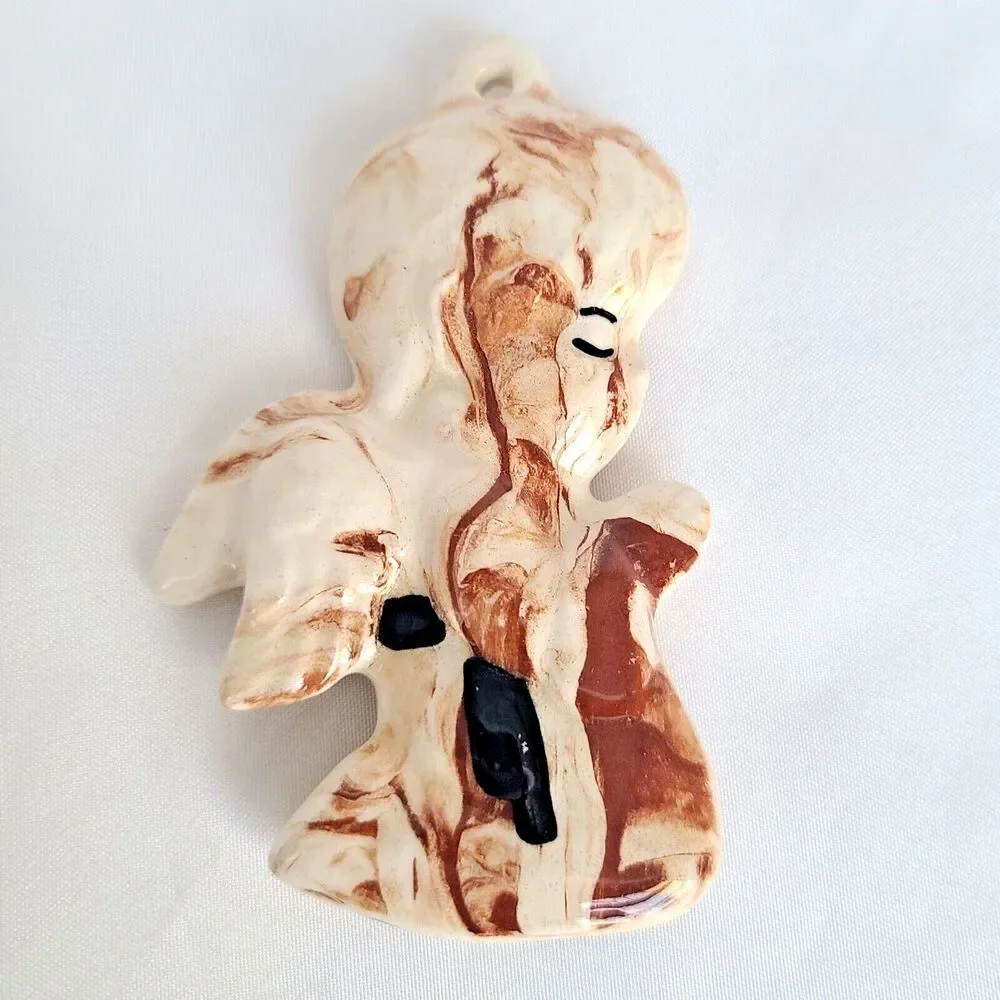 Sitka Clay Christmas Ornament Angel Art Pottery Figurine Marble Swirl Alaska Vtg